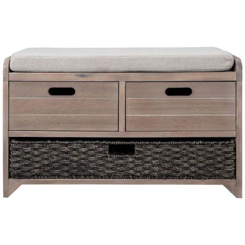 Storage Bench with Removable Basket and 2 Drawers, Removable Cushion