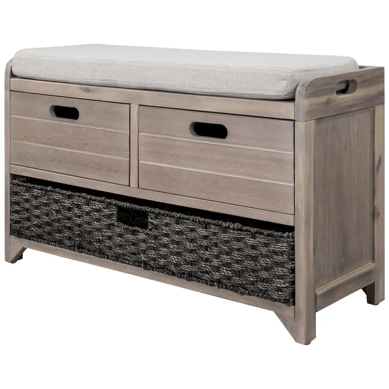 Storage Bench with Removable Basket and 2 Drawers, Removable Cushion