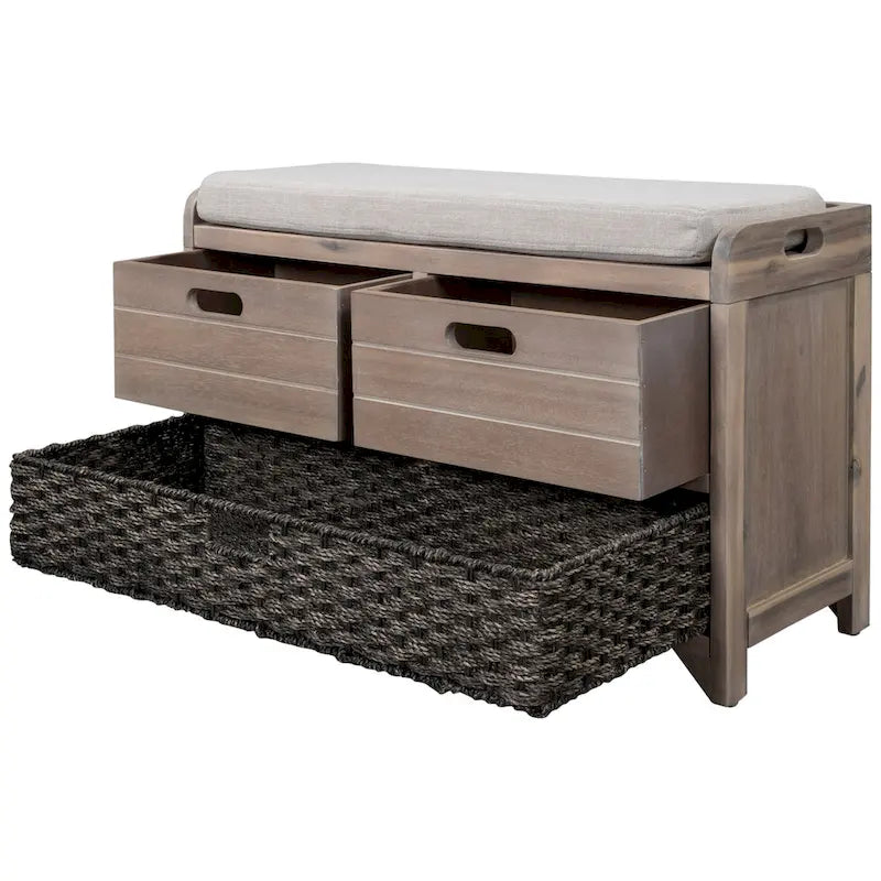 Storage Bench with Removable Basket and 2 Drawers, Removable Cushion
