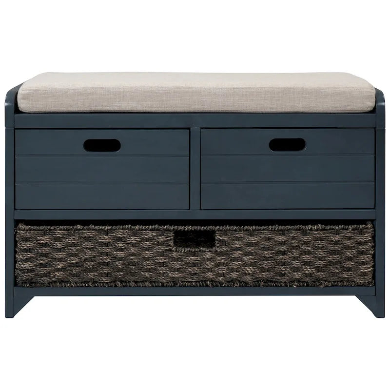 Storage Bench with Removable Basket and 2 Drawers, Removable Cushion