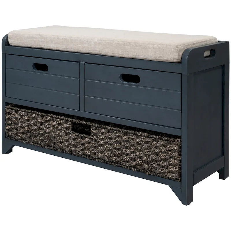 Storage Bench with Removable Basket and 2 Drawers, Removable Cushion
