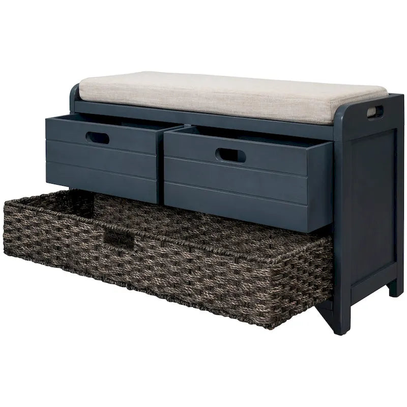 Storage Bench with Removable Basket and 2 Drawers, Removable Cushion