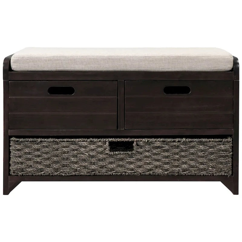 Storage Bench with Removable Basket and 2 Drawers, Removable Cushion