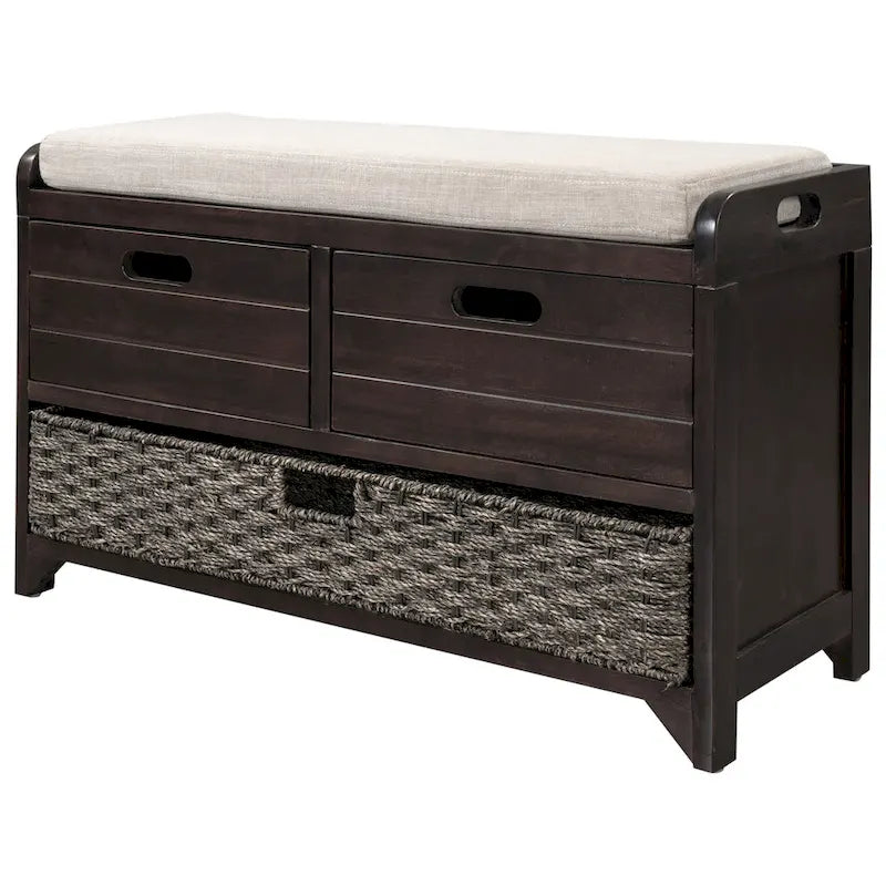 Storage Bench with Removable Basket and 2 Drawers, Removable Cushion