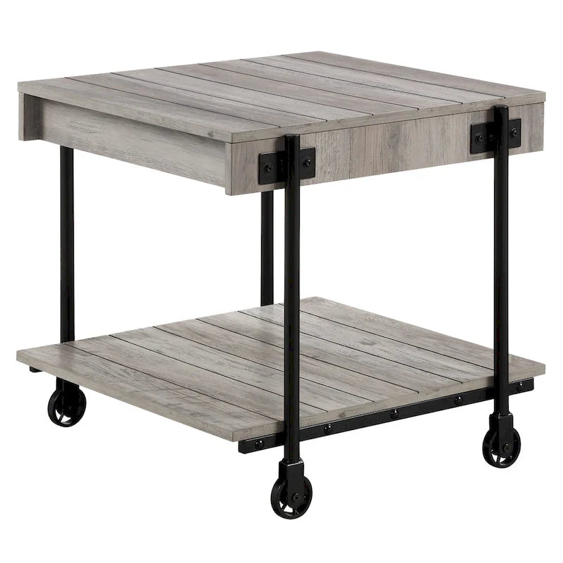 Black Farmhouse Steel 2-Piece Coffee Table Set with Wheels