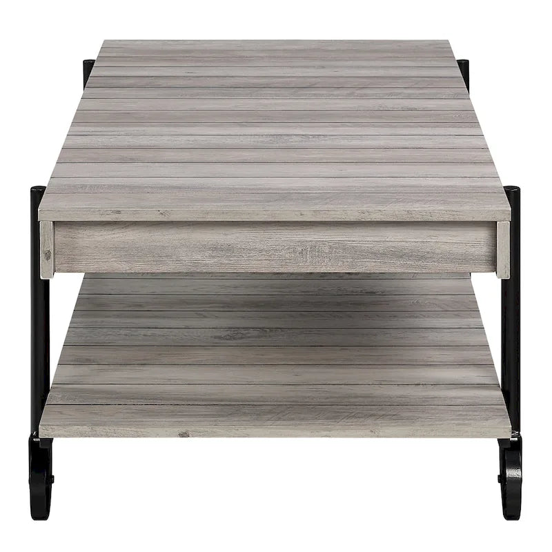 Black Farmhouse Steel 2-Piece Coffee Table Set with Wheels