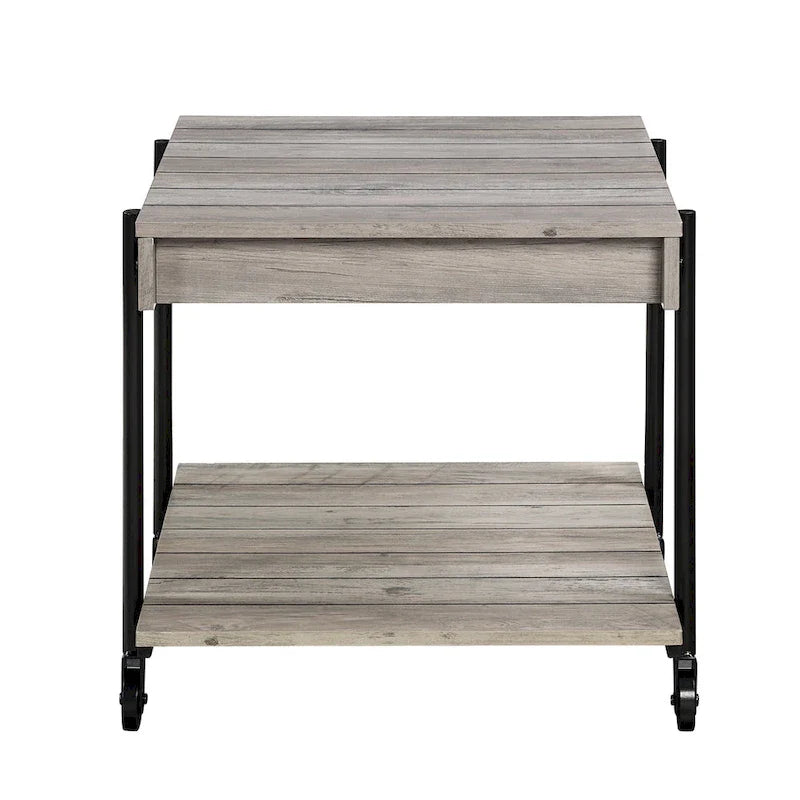 Black Farmhouse Steel 2-Piece Coffee Table Set with Wheels