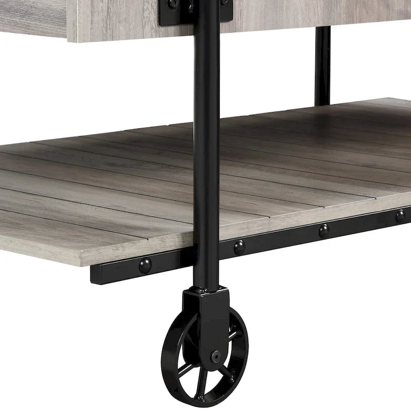 Black Farmhouse Steel 2-Piece Coffee Table Set with Wheels