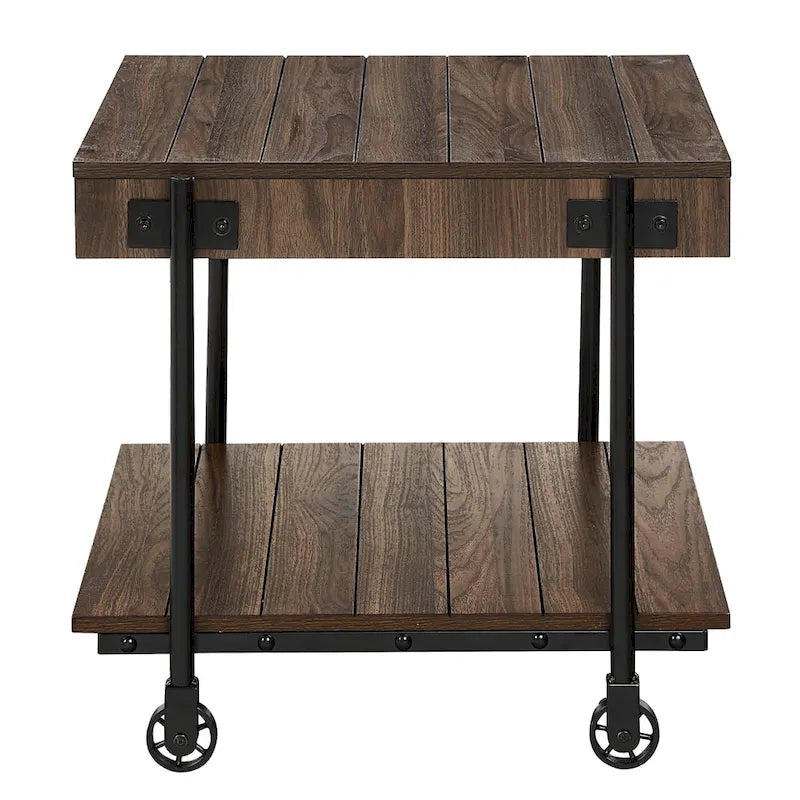 Black Farmhouse Steel 2-Piece Coffee Table Set with Wheels