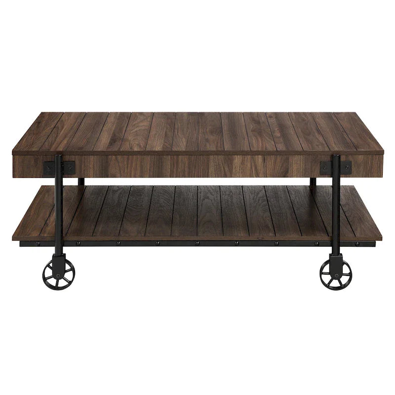 Black Farmhouse Steel 2-Piece Coffee Table Set with Wheels