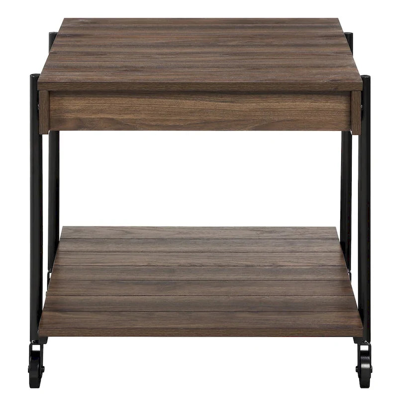 Black Farmhouse Steel 2-Piece Coffee Table Set with Wheels