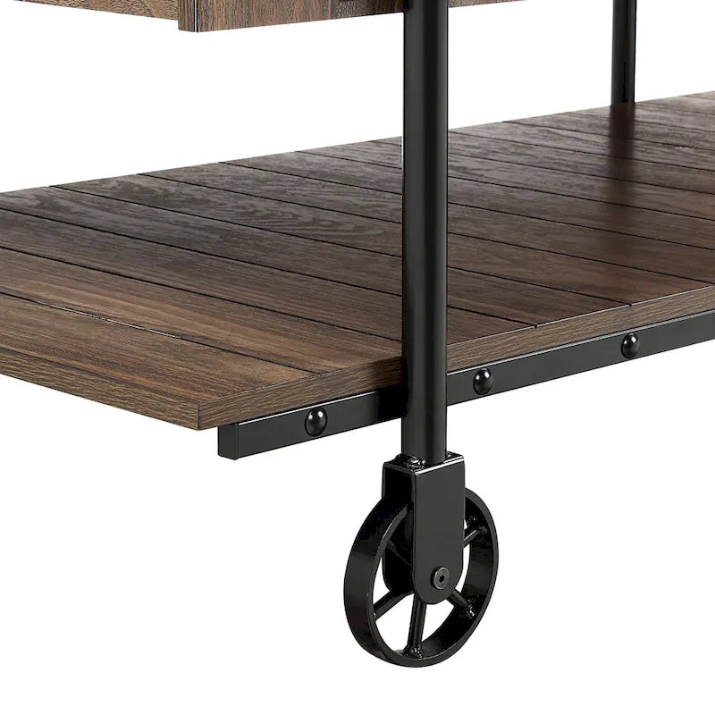 Black Farmhouse Steel 2-Piece Coffee Table Set with Wheels