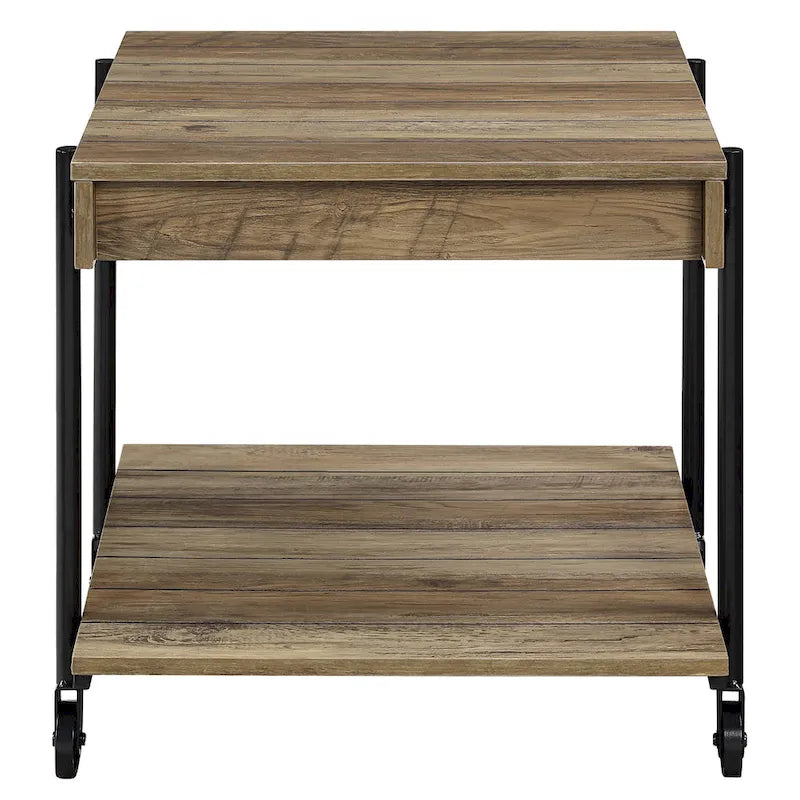 Black Farmhouse Steel 2-Piece Coffee Table Set with Wheels