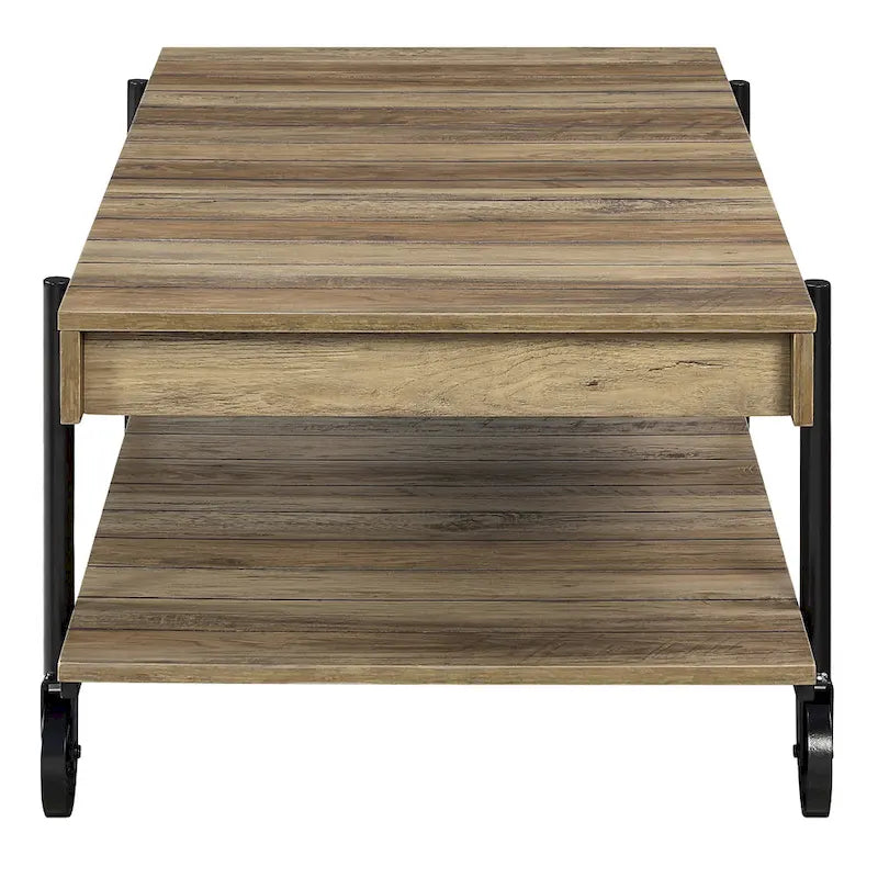 Black Farmhouse Steel 2-Piece Coffee Table Set with Wheels