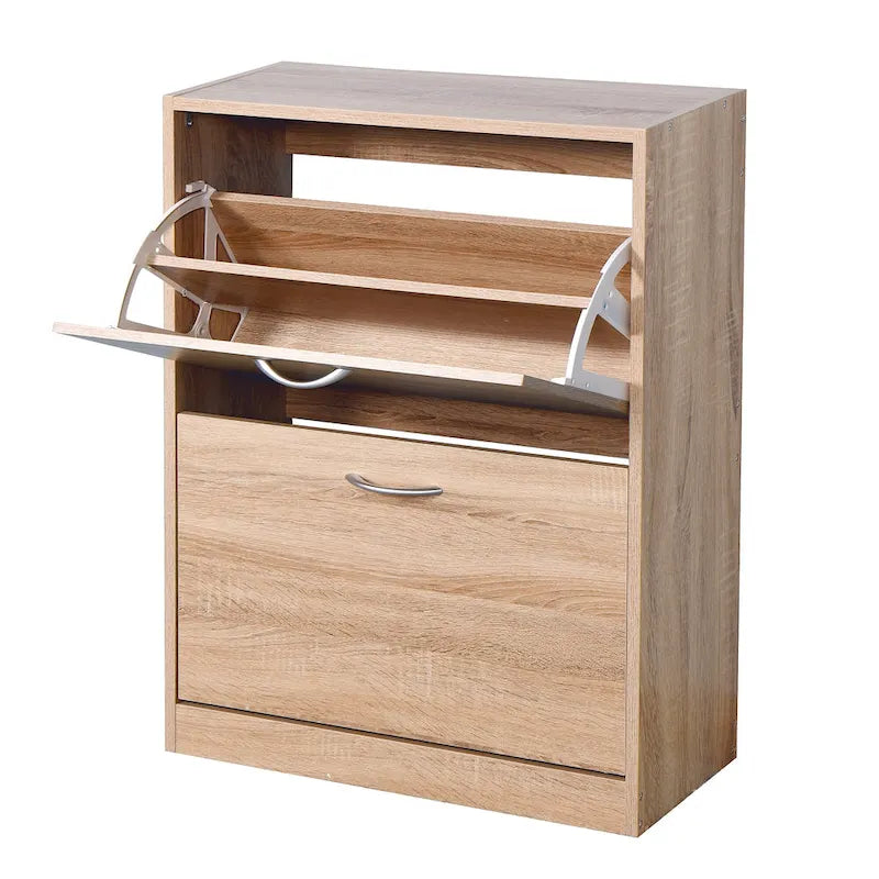 Wooden Shoe Cabinet for Entryway, White Shoe Storage Cabinet with 2 Flip Doors