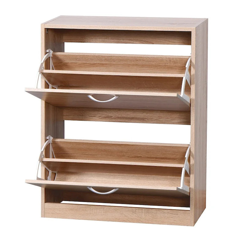 Wooden Shoe Cabinet for Entryway, White Shoe Storage Cabinet with 2 Flip Doors