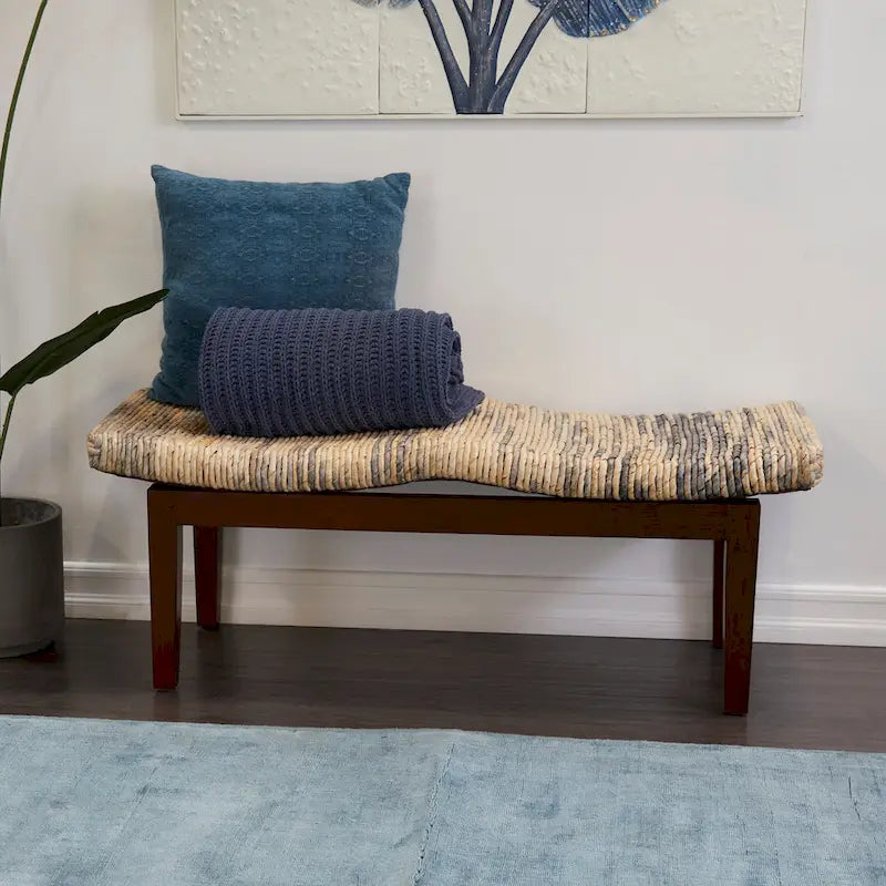 Wood Handmade Woven Bench - Brown - Roche River Decor - 17W x 47L x 18H
