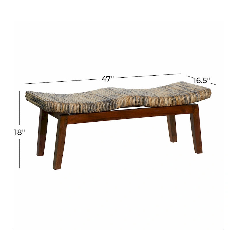 Wood Handmade Woven Bench - Brown - Roche River Decor - 17W x 47L x 18H