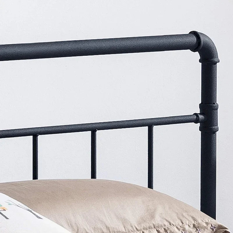 Black Industrial King Size Bed Frame with Iron Pipe Design