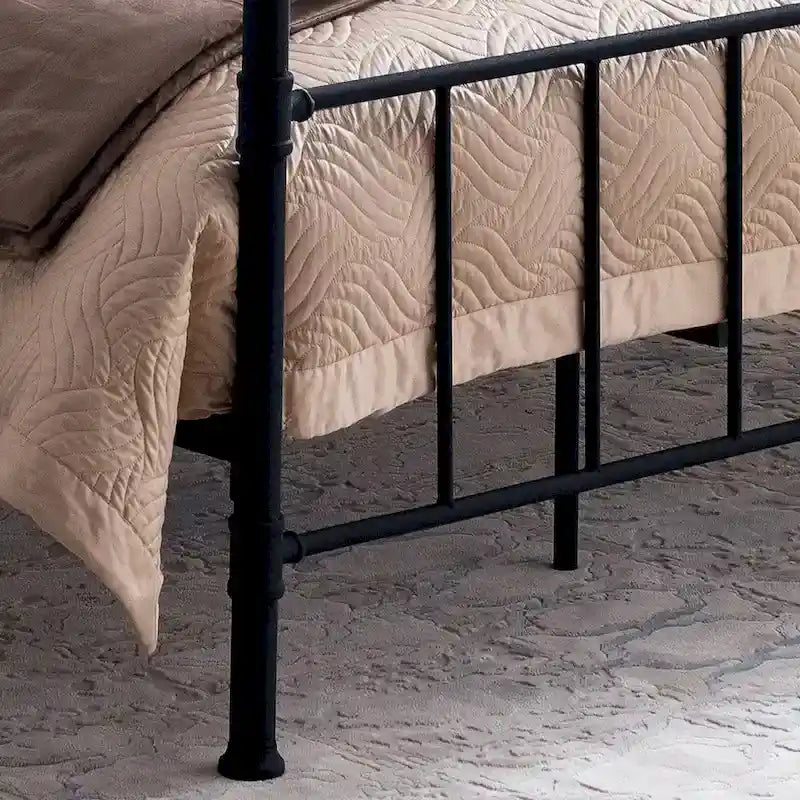 Black Industrial King Size Bed Frame with Iron Pipe Design
