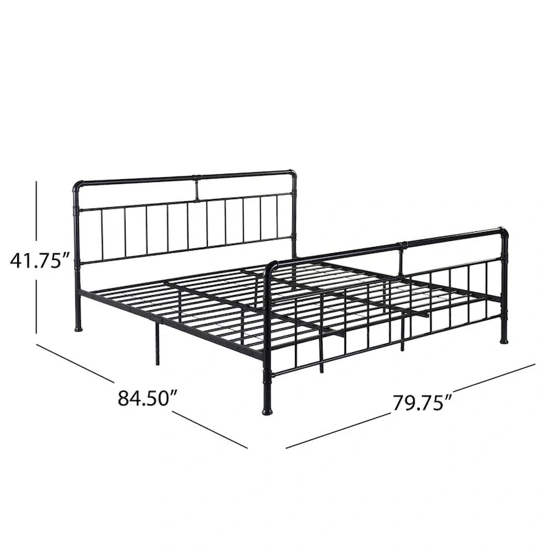 Black Industrial King Size Bed Frame with Iron Pipe Design