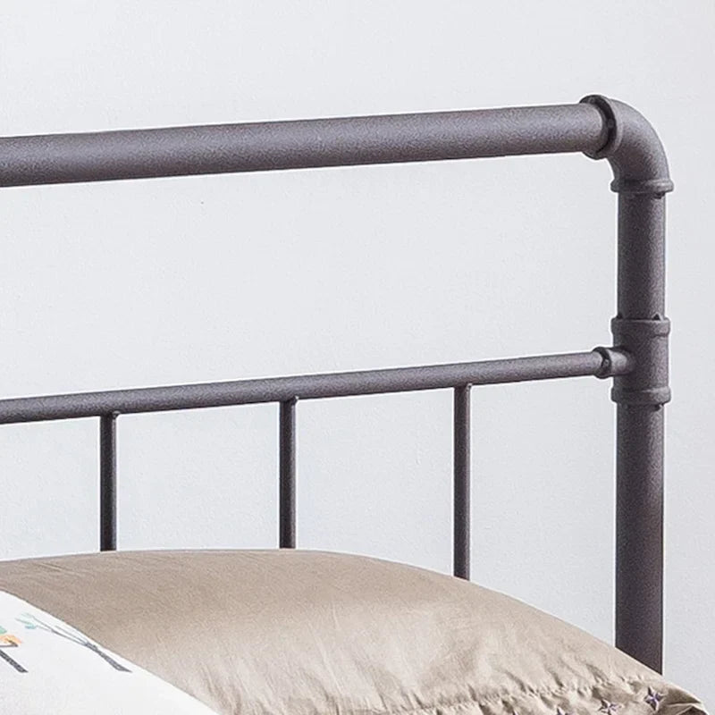 Black Industrial King Size Bed Frame with Iron Pipe Design