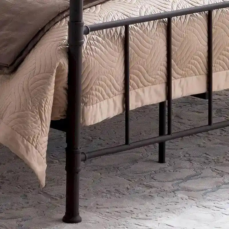 Black Industrial King Size Bed Frame with Iron Pipe Design