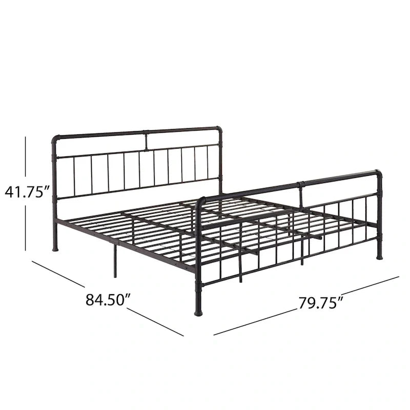 Black Industrial King Size Bed Frame with Iron Pipe Design