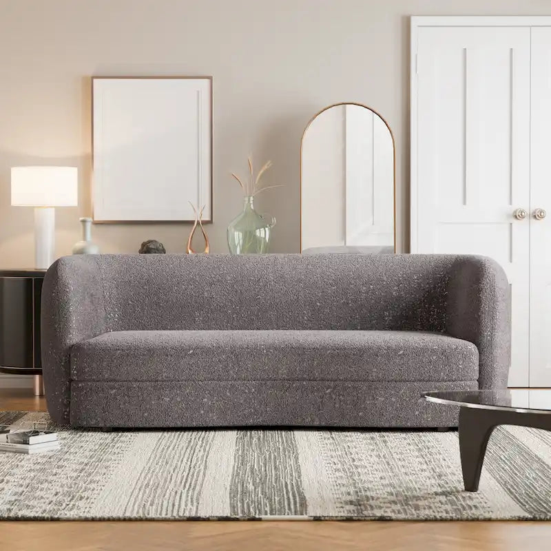Modern Curved Arms Boucle Sofa with Kidney Style Seat
