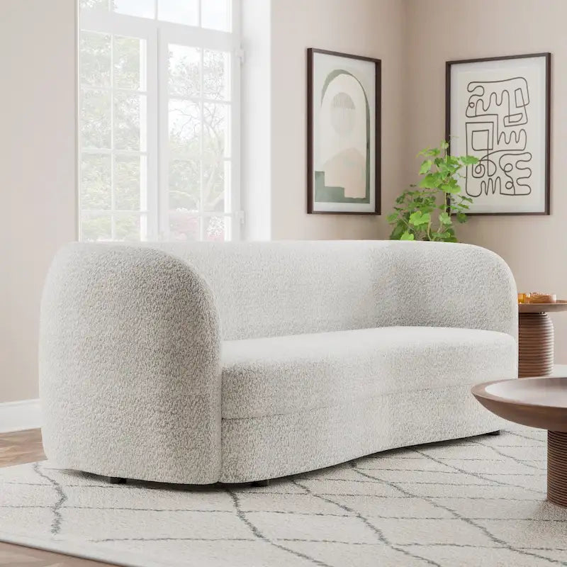 Modern Curved Arms Boucle Sofa with Kidney Style Seat