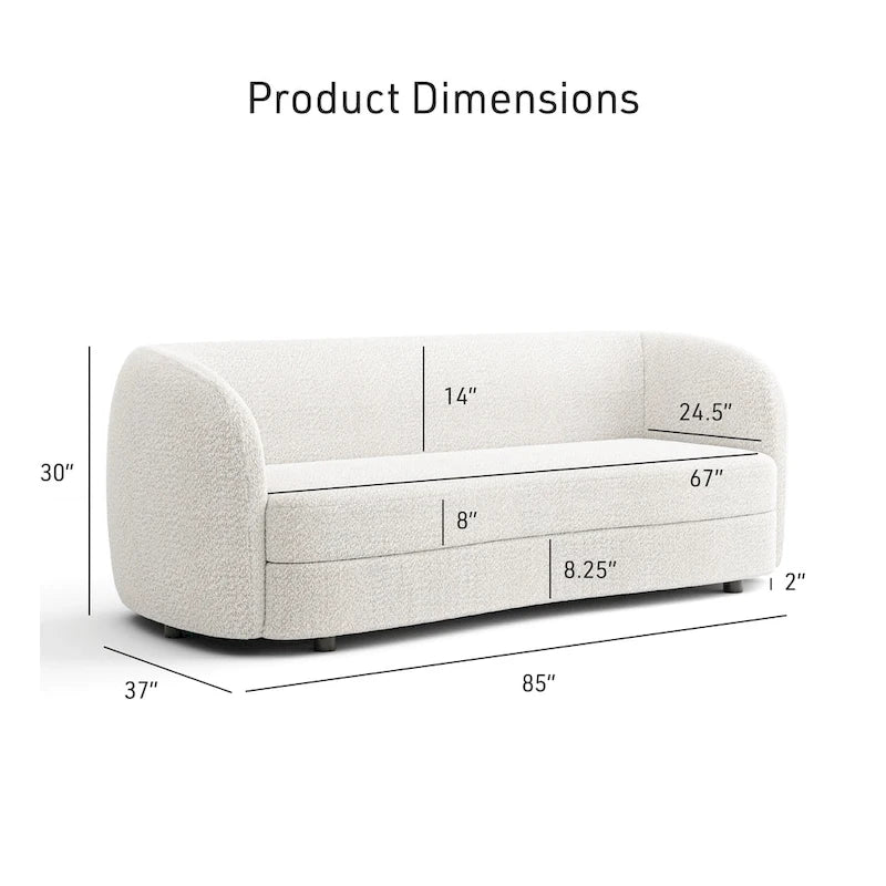 Modern Curved Arms Boucle Sofa with Kidney Style Seat