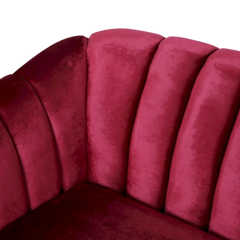 Velvet Channel-Tufted 3-Seat Sofa with Sloped Arms