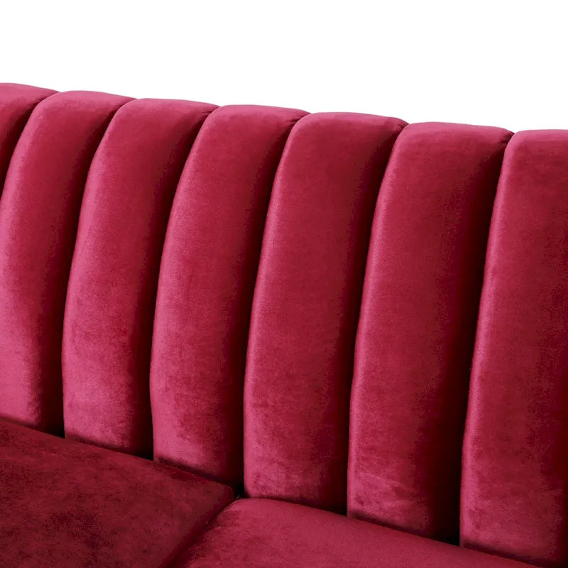 Velvet Channel-Tufted 3-Seat Sofa with Sloped Arms