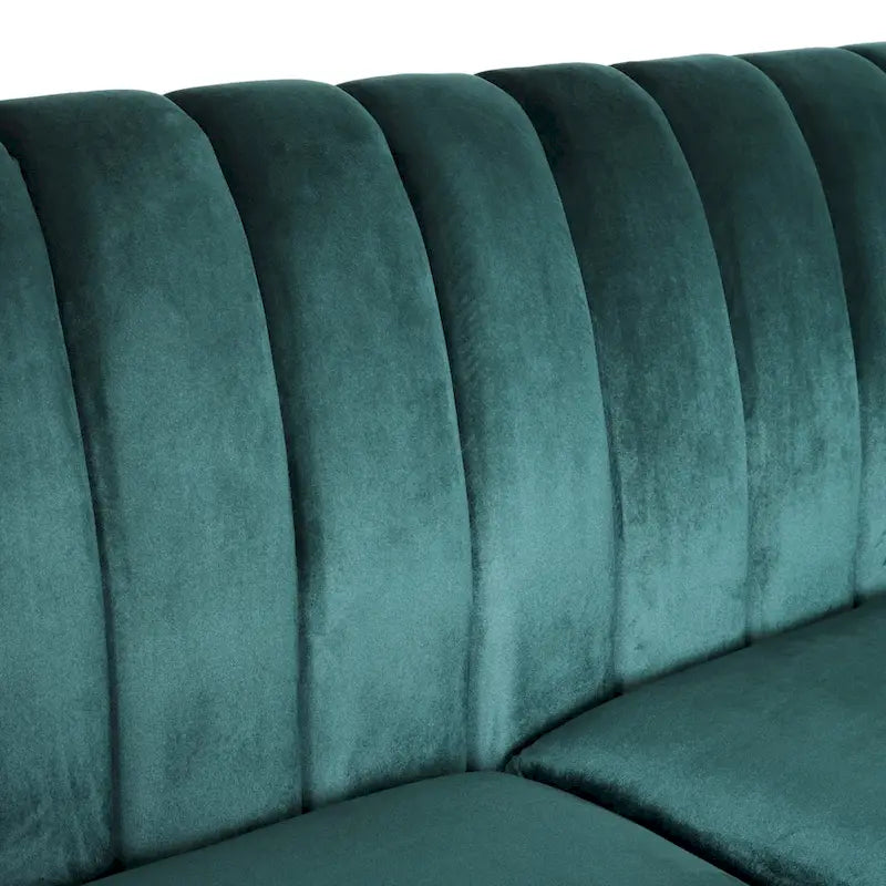 Velvet Channel-Tufted 3-Seat Sofa with Sloped Arms