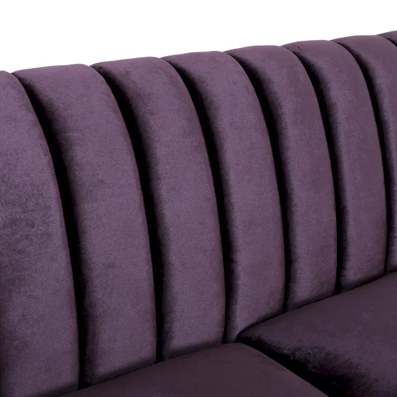 Velvet Channel-Tufted 3-Seat Sofa with Sloped Arms