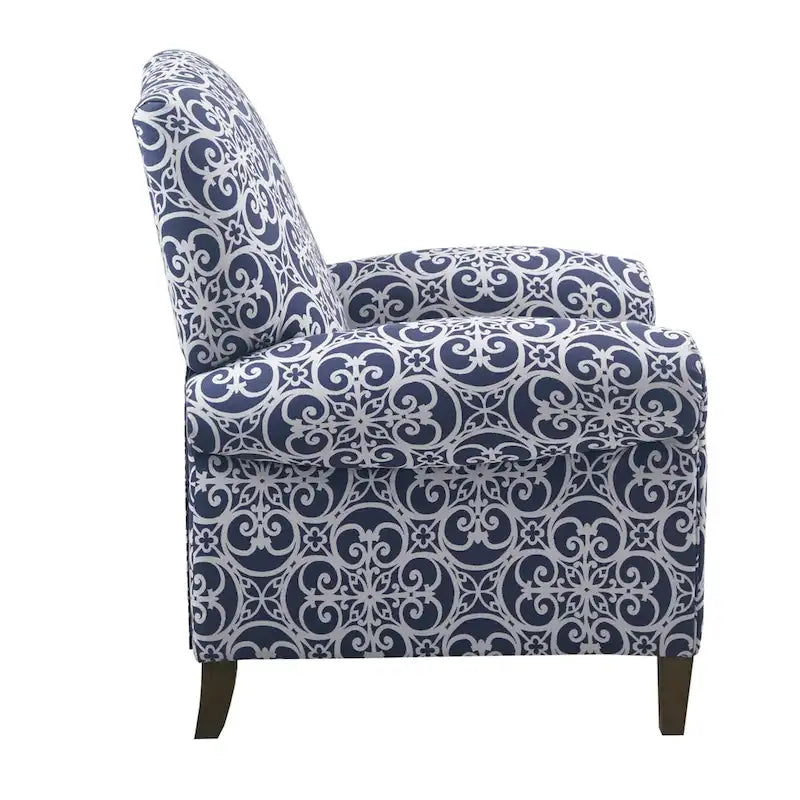 Navy Patterned Push Back Recliner Chair with Rolled Arms
