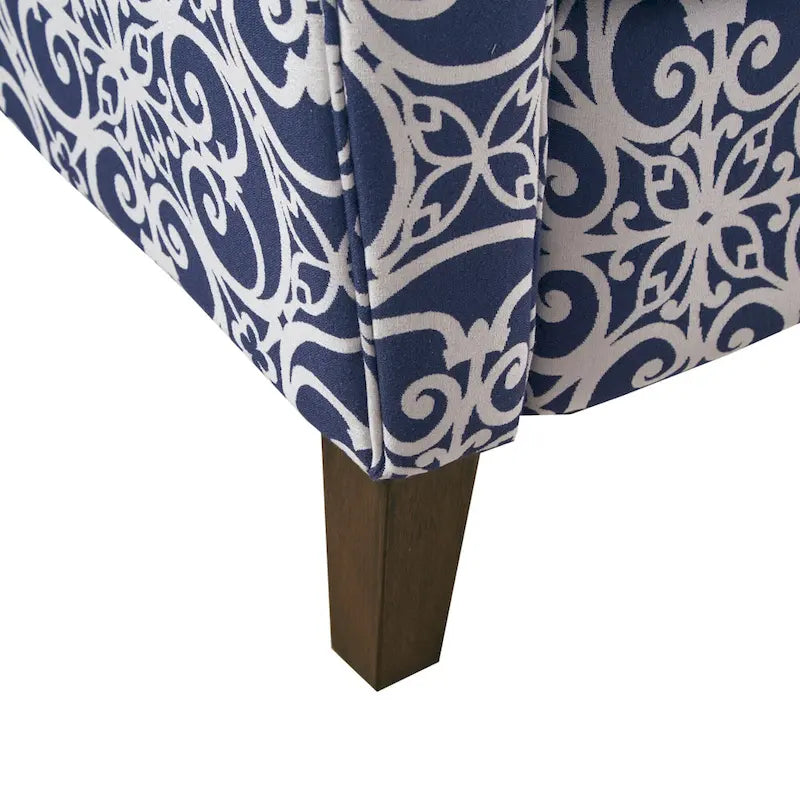 Navy Patterned Push Back Recliner Chair with Rolled Arms