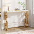White Faux Marble Console Table with Gold Metal Legs