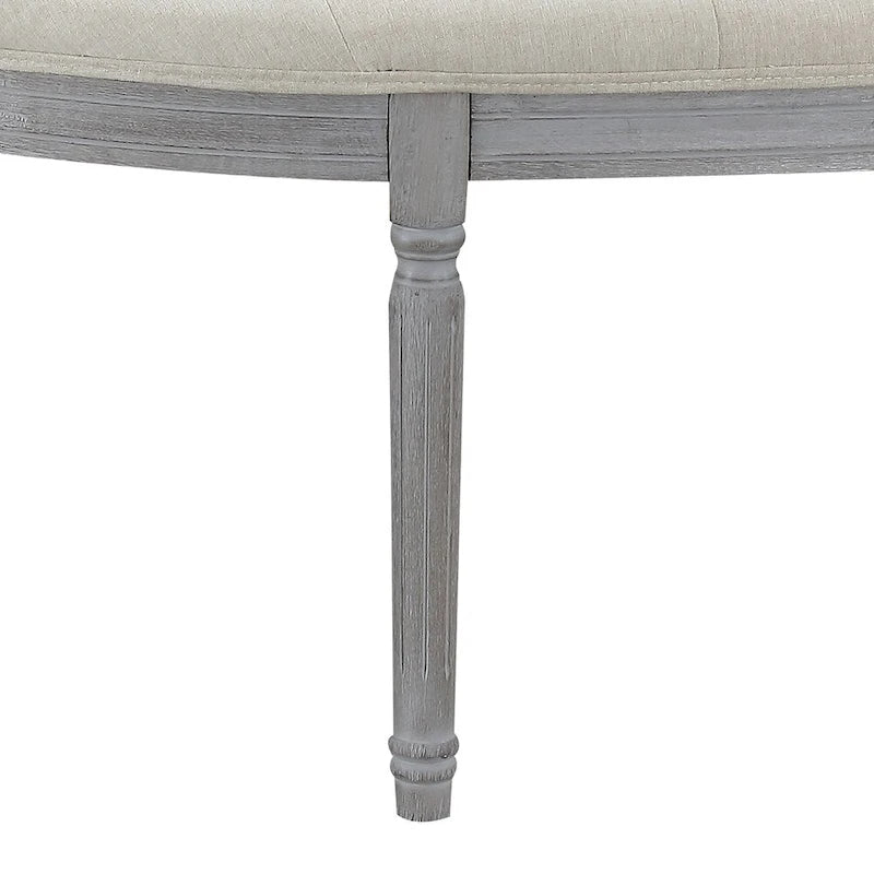 Coastal Tufted Beige Upholstered Wood Leg Bench