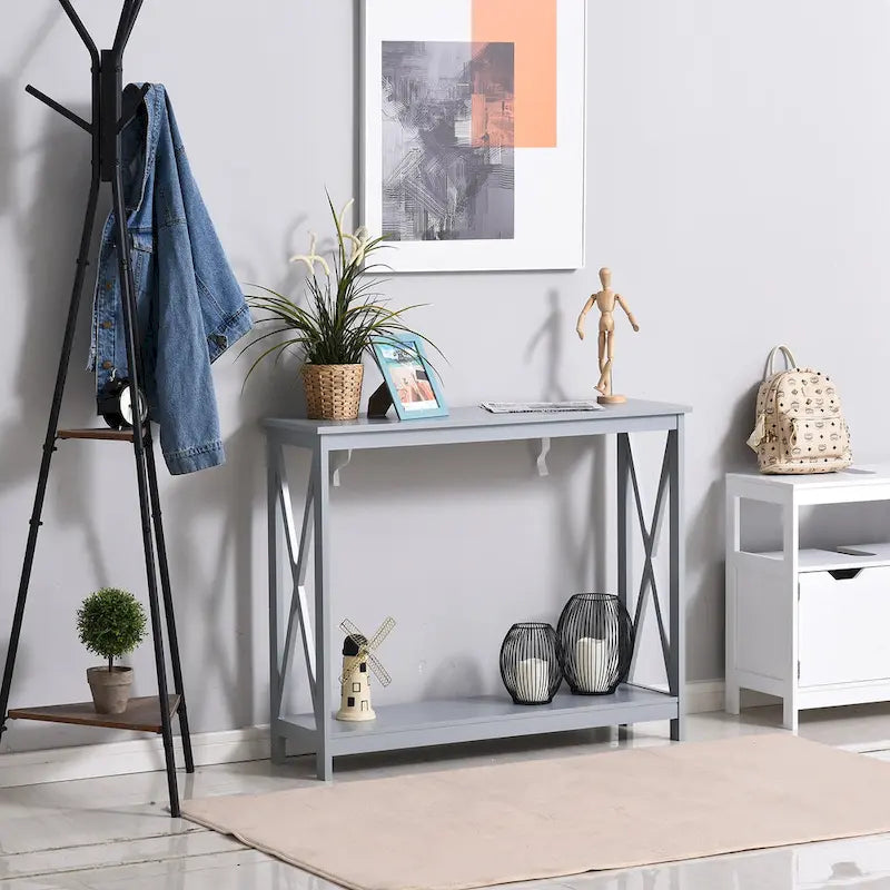 HomCom 2-Tier Bench Sofa Console Table with Underneath Storage Shelf for the Entryway, Living Room, & Hallway