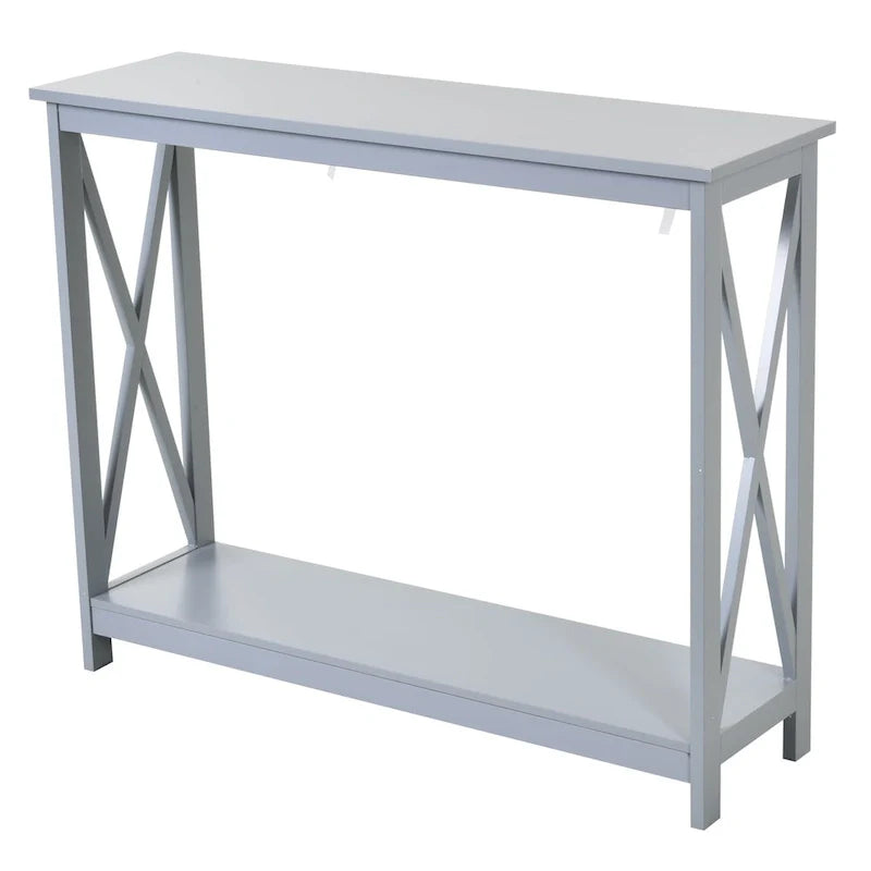 Grey 2-Tier Console Table with Storage Shelf