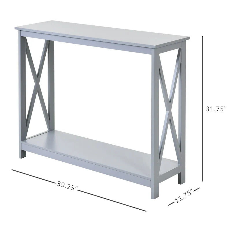 Grey 2-Tier Console Table with Storage Shelf