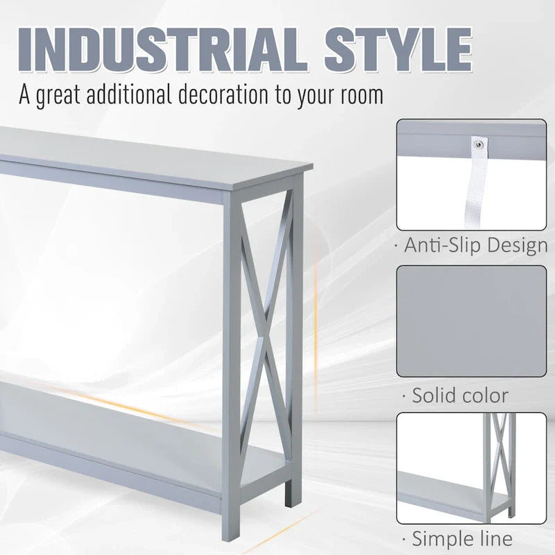 Grey 2-Tier Console Table with Storage Shelf