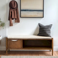 Walnut Mid-Century Storage Bench with Upholstered Cushion - 2 Seater