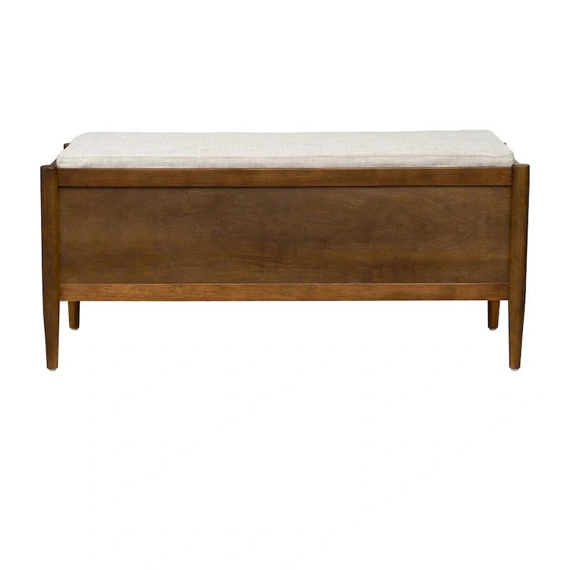 Walnut Mid-Century Storage Bench with Upholstered Cushion - 2 Seater