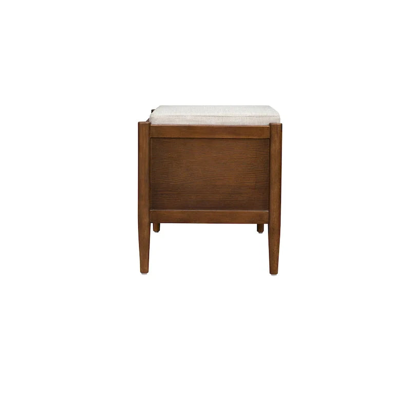 Walnut Mid-Century Storage Bench with Upholstered Cushion - 2 Seater