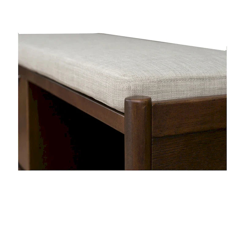 Walnut Mid-Century Storage Bench with Upholstered Cushion - 2 Seater
