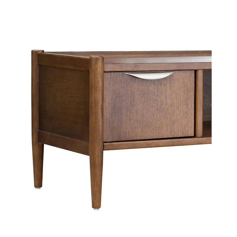 Walnut Mid-Century Storage Bench with Upholstered Cushion - 2 Seater