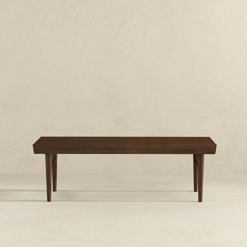Silvie Mid-Century Solid Wood Upholstered Bench in Brown
