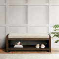 Wood Veneer Accent Bench with Lower Storage Shelf and Cushion